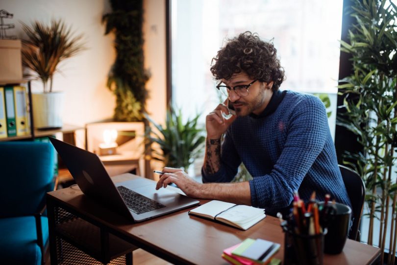 Man working from desk at home